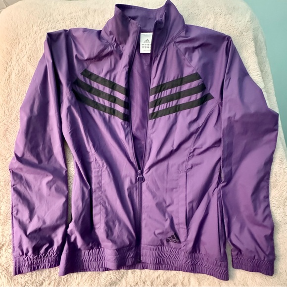 Adidas Zip-Up Windbreaker Track Jacket Women’s Small Purple/Black Stripe EUC - Picture 1 of 6